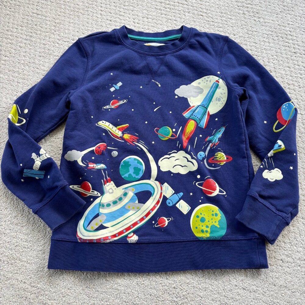 Mini boden colorful outer space rocket sweatshirt